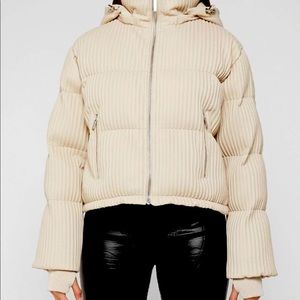 Vegan Leather Ribbed Puffer Jacket